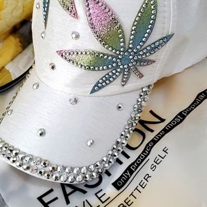 White Rhinestone Bling Cap | Satin Feel Sparkle Hat | Statement Fashion Cap